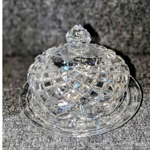 Vintage Diamond Cut 24% Lead Crystal Domed Cheese Plate